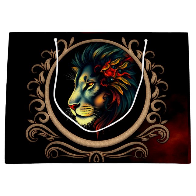 Stiliserat Lejont huvud Porträtt i Mandala Ram (Framsidan)