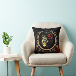 Stiliserat Lejont huvud Porträtt i Mandala Ram Kudde