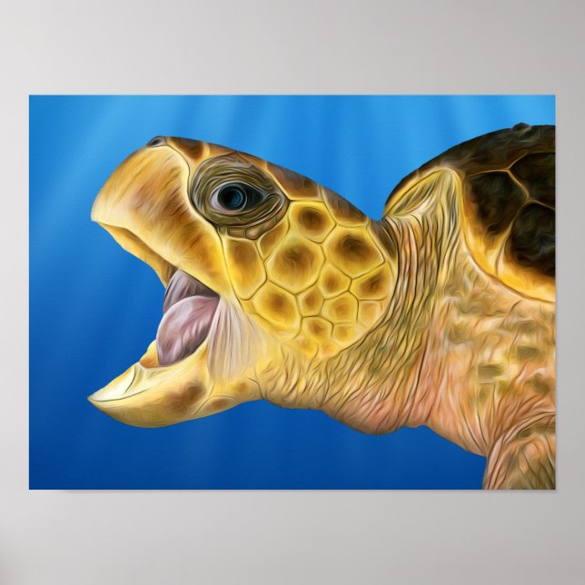 Stiliserat Loggerhead Open Mouth Poster (Framsidan)