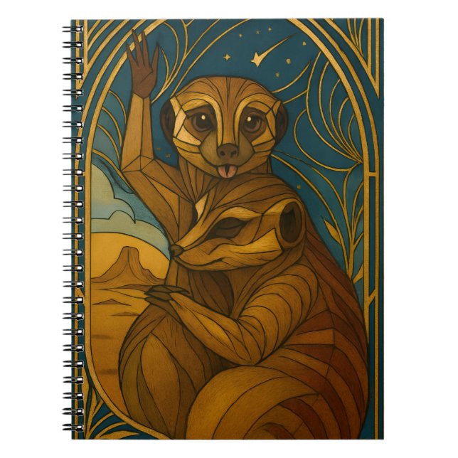 Stiliserat Meerkat-par under Starry Himmel Anteckningsbok (Framsidan)