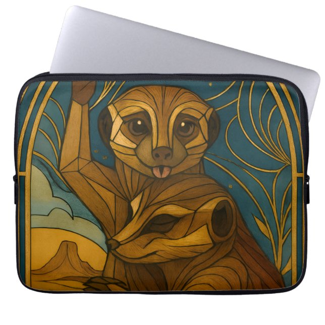 Stiliserat Meerkat-par under Starry Himmel Laptop Fodral (Framsidan)