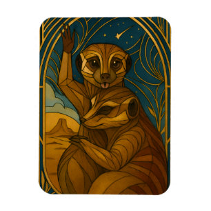 Stiliserat Meerkat-par under Starry Himmel Magnet