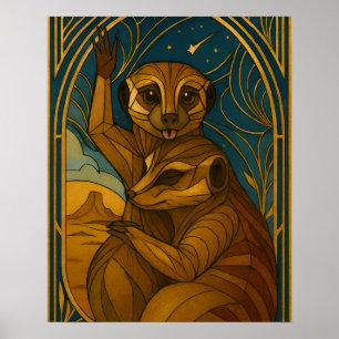 Stiliserat Meerkat-par under Starry Himmel Poster