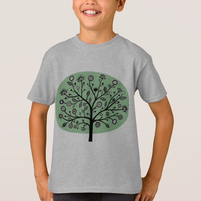 Stiliserat nedre Träd - Fäst Grönt T-shirt (Framsida)