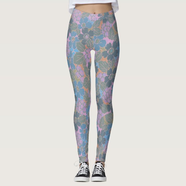 Stiliserat Retro Blommönster Leggings (Framsida)