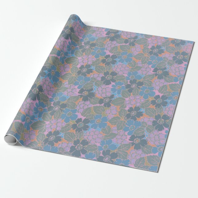 Stiliserat Retro Blommönster Presentpapper (Utrullad)