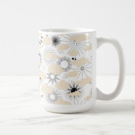 Stiliserat sol överskuggar texturerade med moln kaffemugg