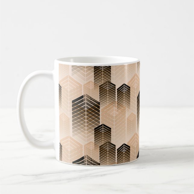 stiliserat stadslandskap sömlöst mönster i sepien kaffemugg (Vänster)