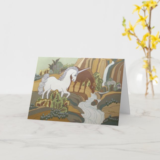 Stiliserat Unicorn och Horse Kort (Gul blomma)
