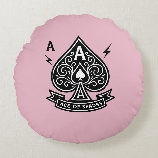 Stilized Ace of Spades - Art-Deco Vector Emblem Rund Kudde (Framsidan)