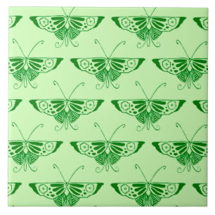 Stilized Art Deco-fjäril - emerald grönt Kakelplatta
