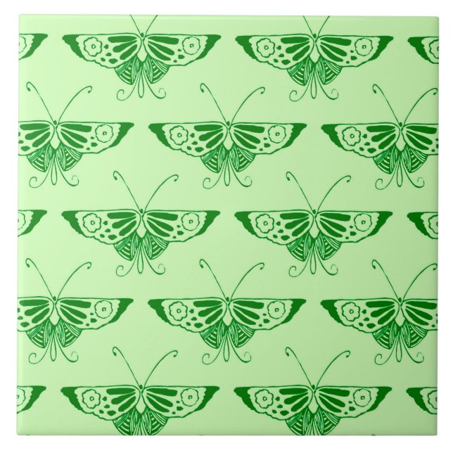 Stilized Art Deco-fjäril - emerald grönt Kakelplatta (Framsidan)
