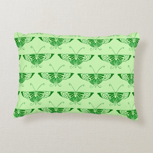 Stilized Art Deco-fjäril - emerald grönt Prydnadskudde (Baksidan)