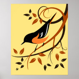 Stilized Baltimore Oriole Art Poster