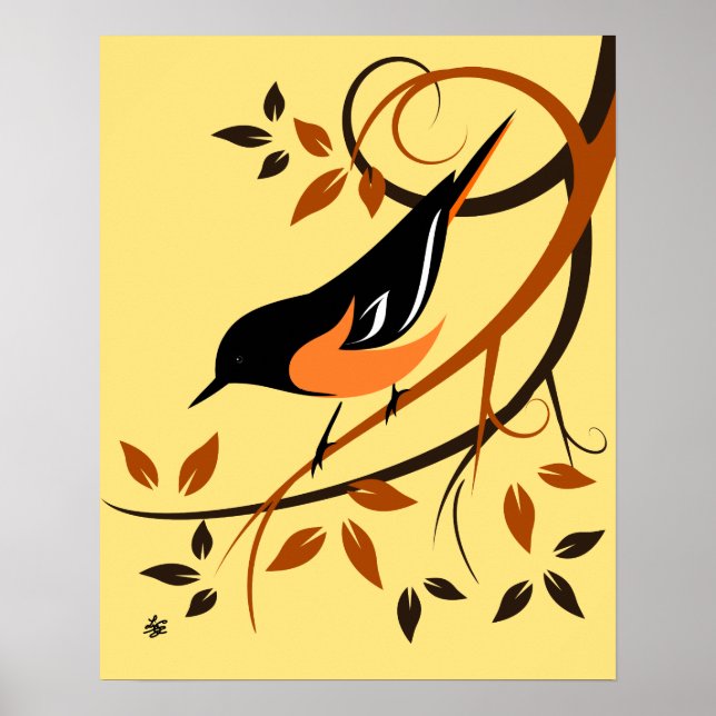 Stilized Baltimore Oriole Art Poster (Framsidan)