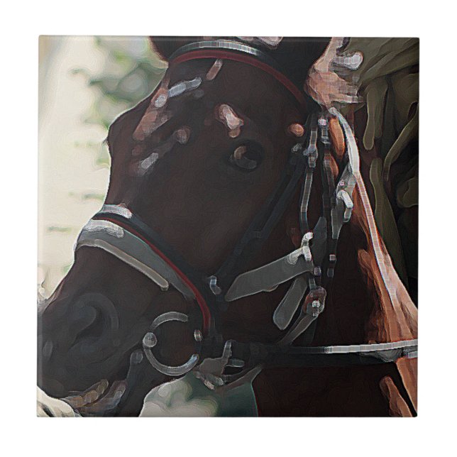 Stilized Brown Horse Smiling Head Sketch Kakelplatta (Framsidan)