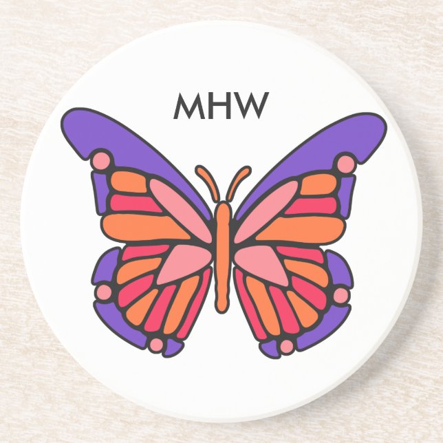 Stilized Butterfly anpassningsbar monogram underlä Underlägg Sandsten (Framsidan)