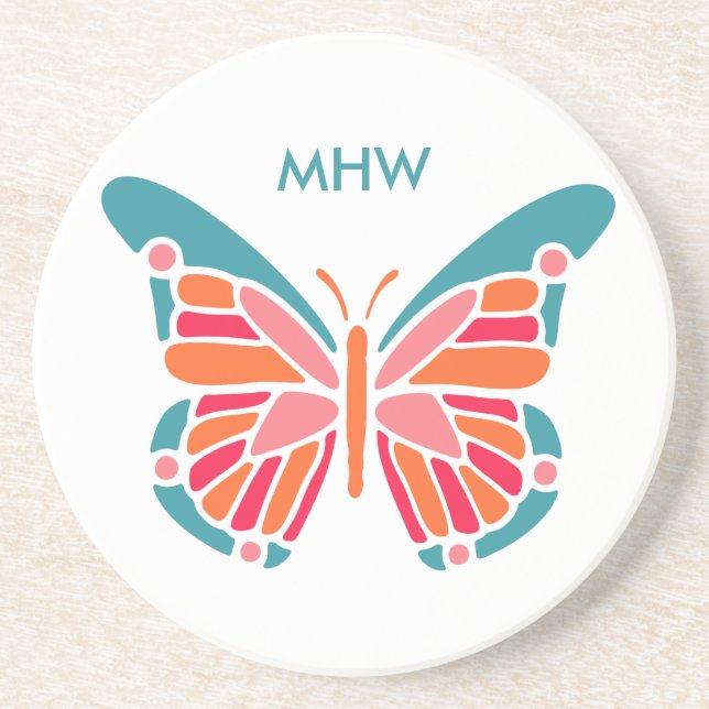 Stilized Butterfly anpassningsbar monogram underlä Underlägg Sandsten (Framsidan)