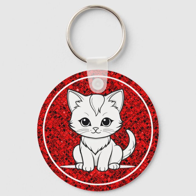 Stilized Cat Kitten Line Art Design-52315 Nyckelring (Framsida)