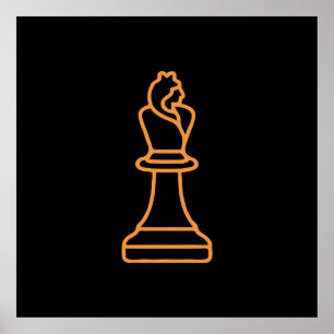 Stilized Chess Queen Illustration over Black Poster