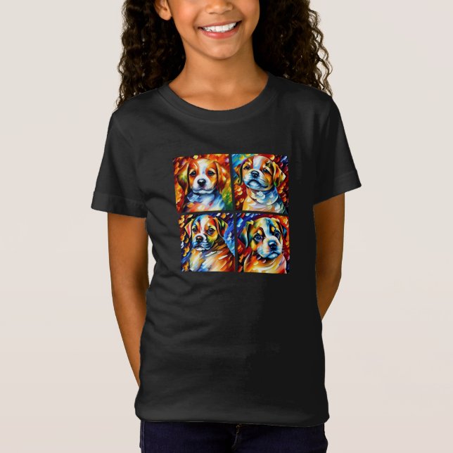 Stilized Cute Puppy Porträtt T-Shirt (Framsida)