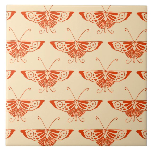 Stilized Deco-butterfly - mandarin-orangen Kakelplatta (Framsidan)