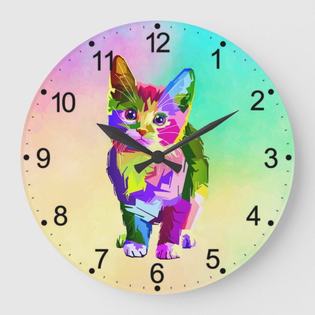 Stilized Kitten Prismatic Design-32345 Stor Klocka (Framsida)