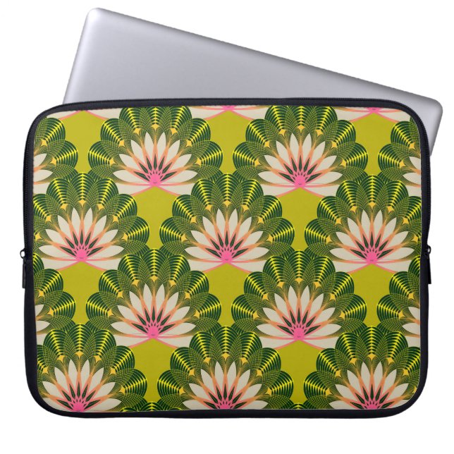 Stilized lotus tapet: rosa, grönt. laptop fodral (Framsidan)
