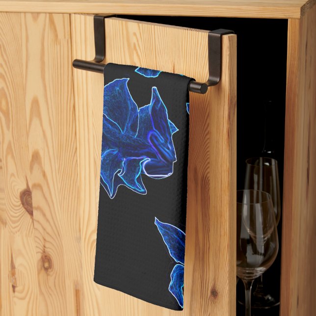 Stilized Neon Blåa blommor Blommigt Kökshandduk (Thirds Fold)