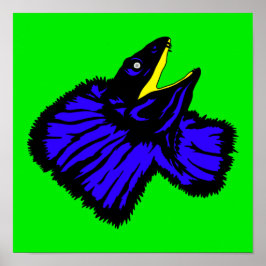 Stilized Neon Blue Frilled-nacke Lizard Poster