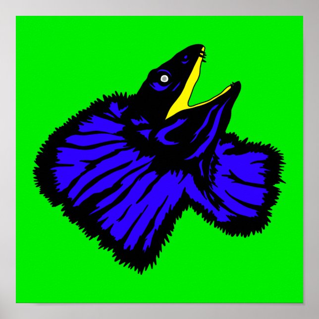 Stilized Neon Blue Frilled-nacke Lizard Poster (Framsidan)