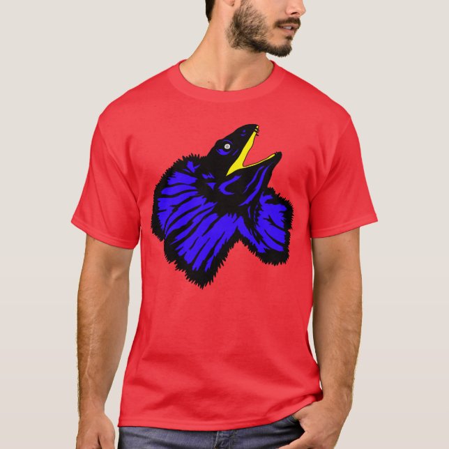 Stilized Neon Blue Frilled-nacke Lizard T Shirt (Framsida)
