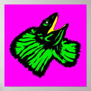 Stilized Neon Grönt Frilled-nacke Lizard Poster