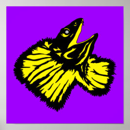 Stilized Neon Gult Frilled-nacke Lizard Poster