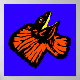 Stilized Neon Orange Frilled-nacke Lizard Poster