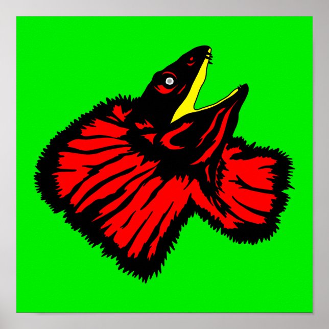 Stilized Neon Red Frilled-nacke Lizard Poster (Framsidan)