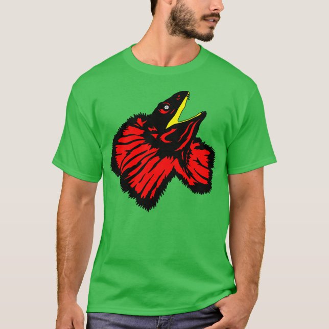 Stilized Neon Red Frilled-nacke Lizard T Shirt (Framsida)