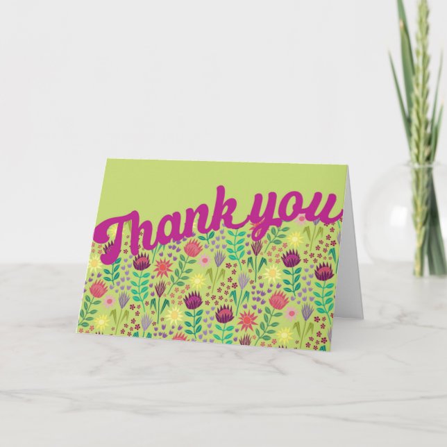 Stilized Protea Blommigt Block Print Millefleur Tack Kort (Framsida)