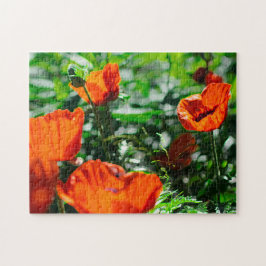 Stilized Red Poppy Flowers Garden Pussel