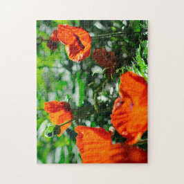 Stilized Red Poppy Flowers Garden Pussel