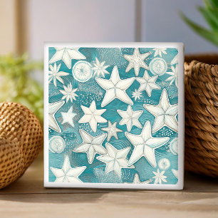 Stilized Starfish & Sand Dollars Mönster#25 ID1009 Kakelplatta