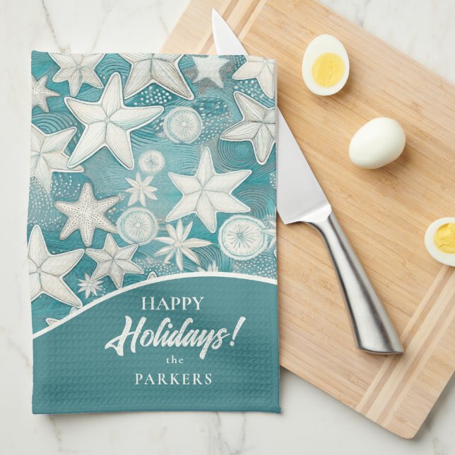 Stilized Starfish & Sand Dollars Mönster#25 ID1009 Kökshandduk (Vikt i Fjärdedel)