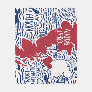 Stilized UK Karta: Vintage resor. Fleecefilt