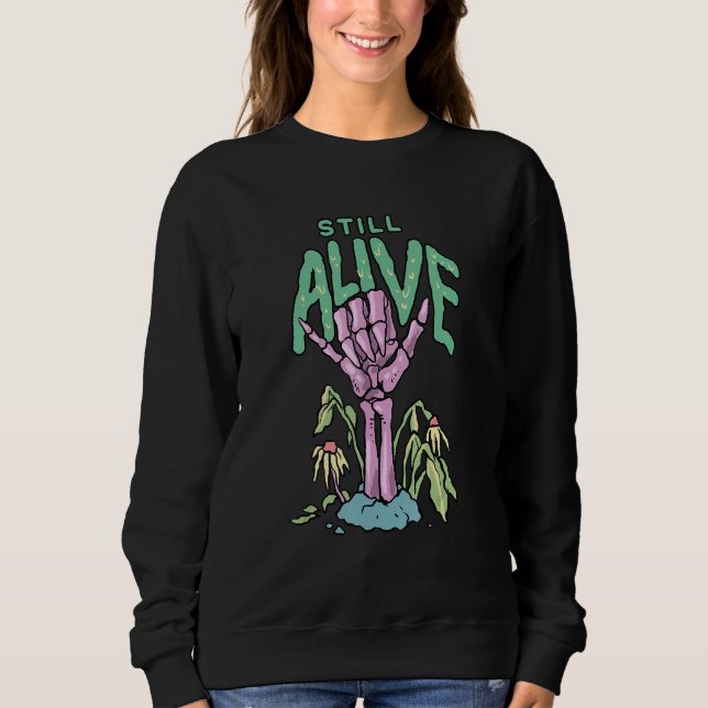 Still Alive Pastel Goth Shaka Skeleton Hand Occult T Shirt (Framsida)