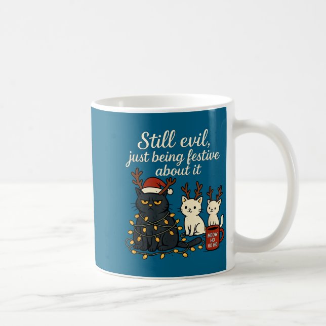 Still Evil, Just Being Festive About It Funny Cat  Kaffemugg (Höger)