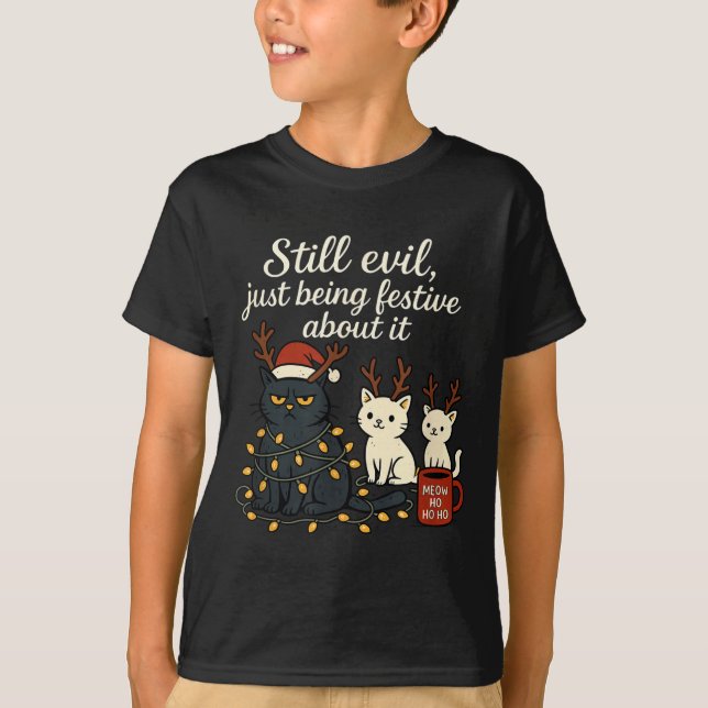 Still Evil, Just Being Festive About It Funny Cat  T Shirt (Framsida)