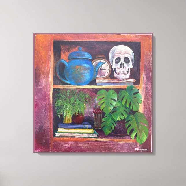 Still Life on a Bookcase Stretched Canvas Print (Framsida)