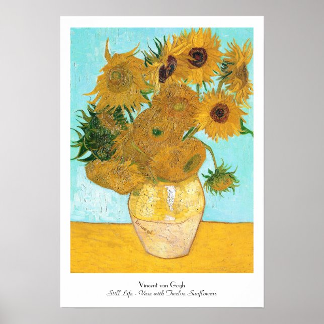 still Life - Vas med tolv solblommor van Gogh Poster (Framsidan)