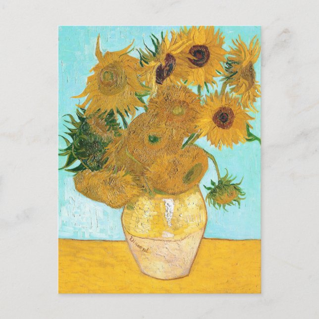 still Life - Vas med tolv solblommor van Gogh Vykort (Framsida)
