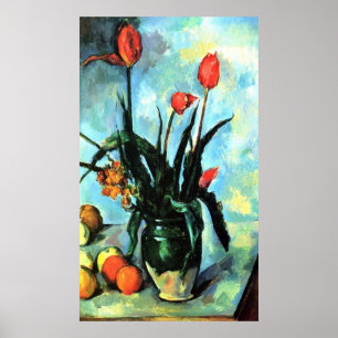 still Life, vas med Tulips av Paul Cezanne Poster